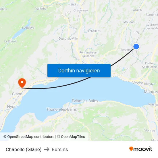 Chapelle (Glâne) to Bursins map