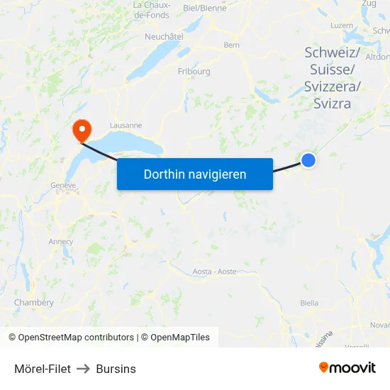 Mörel-Filet to Bursins map