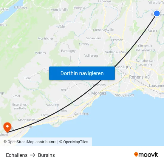 Echallens to Bursins map