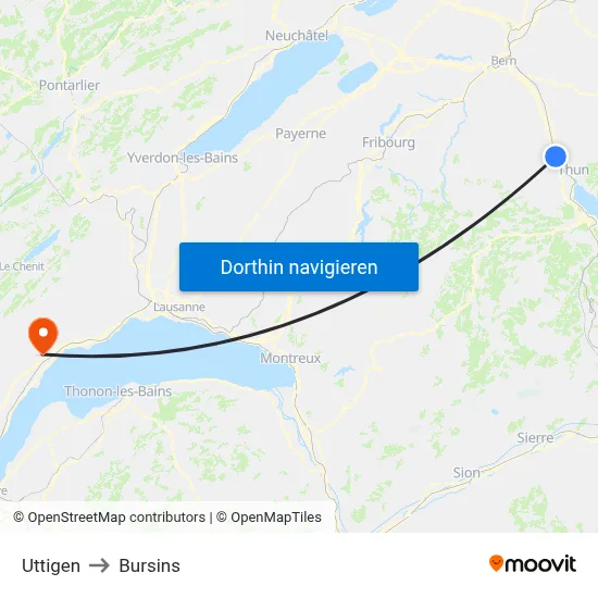 Uttigen to Bursins map