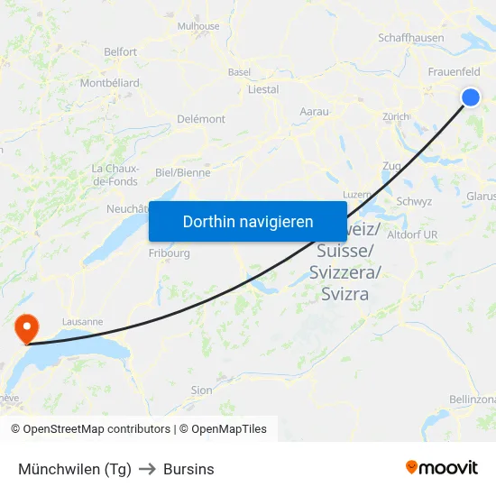 Münchwilen (Tg) to Bursins map