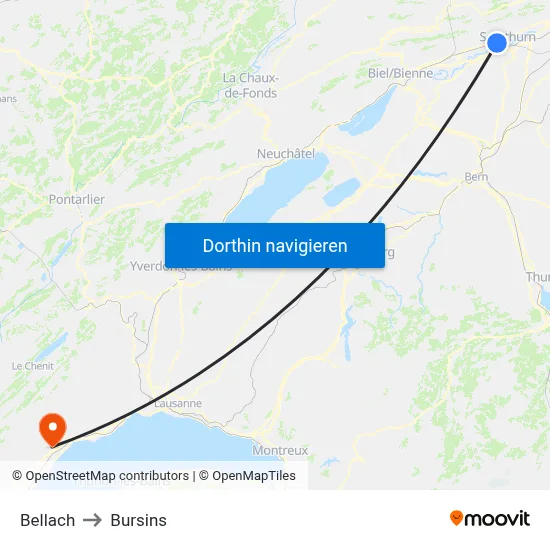 Bellach to Bursins map