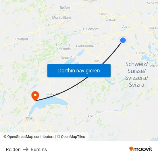 Reiden to Bursins map