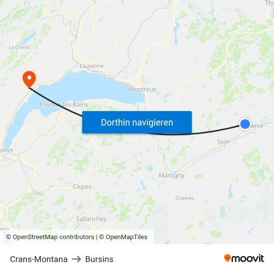 Crans-Montana to Bursins map