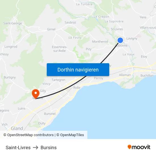 Saint-Livres to Bursins map