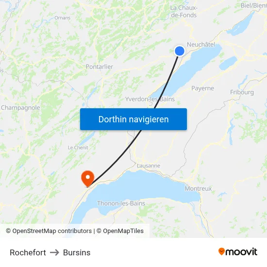 Rochefort to Bursins map