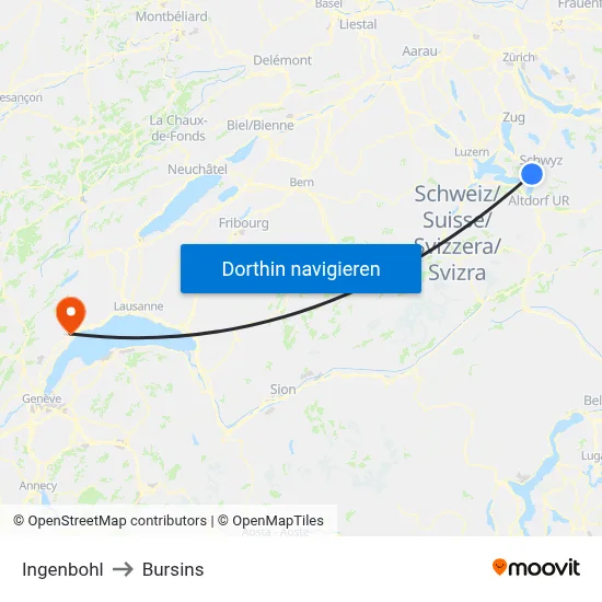 Ingenbohl to Bursins map