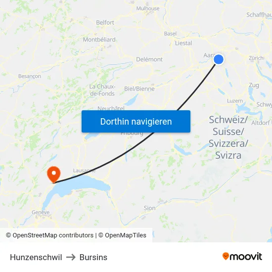 Hunzenschwil to Bursins map