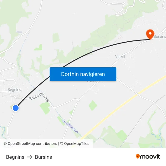 Begnins to Bursins map