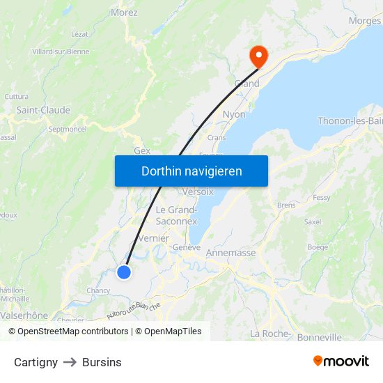 Cartigny to Bursins map