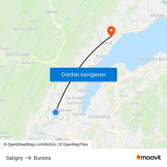 Satigny to Bursins map