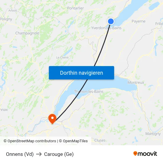 Onnens (Vd) to Carouge (Ge) map