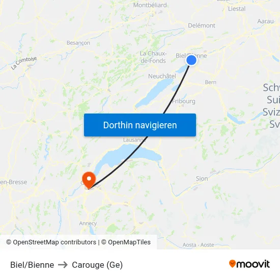 Biel/Bienne to Carouge (Ge) map
