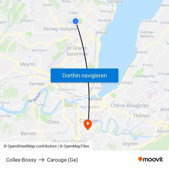 Collex-Bossy to Carouge (Ge) map