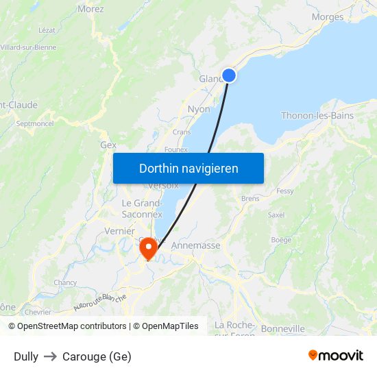 Dully to Carouge (Ge) map