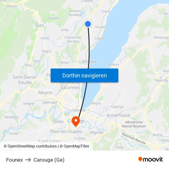 Founex to Carouge (Ge) map