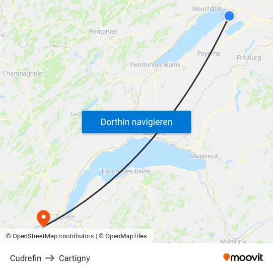 Cudrefin to Cartigny map