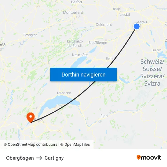 Obergösgen to Cartigny map