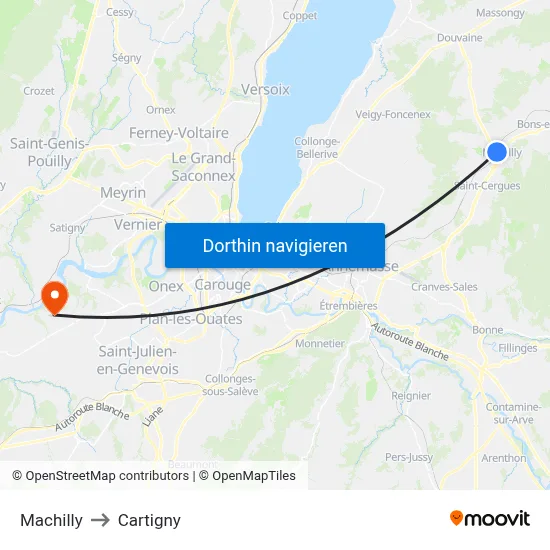 Machilly to Cartigny map