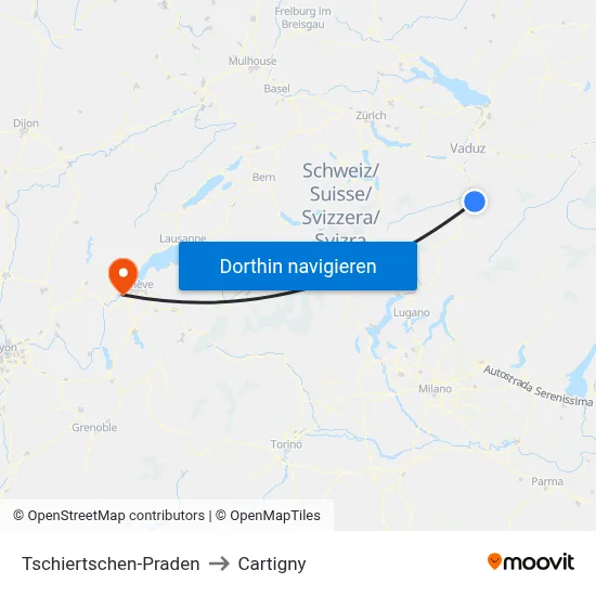 Tschiertschen-Praden to Cartigny map