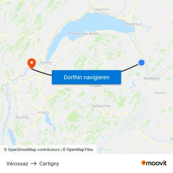 Vérossaz to Cartigny map