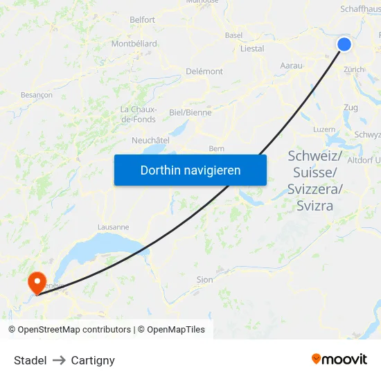 Stadel to Cartigny map
