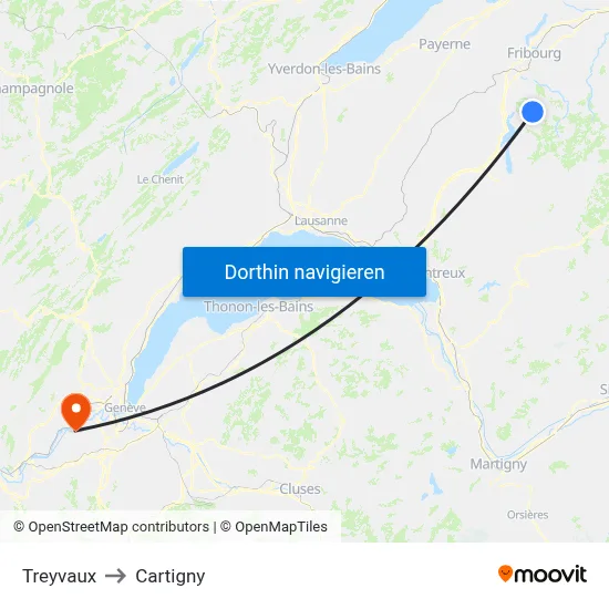 Treyvaux to Cartigny map