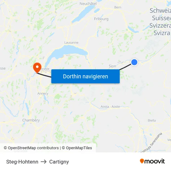 Steg-Hohtenn to Cartigny map