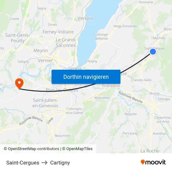 Saint-Cergues to Cartigny map