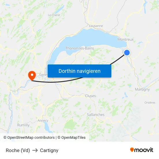 Roche (Vd) to Cartigny map