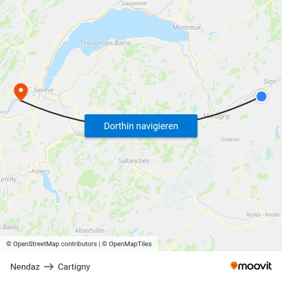 Nendaz to Cartigny map
