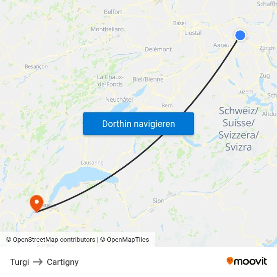 Turgi to Cartigny map