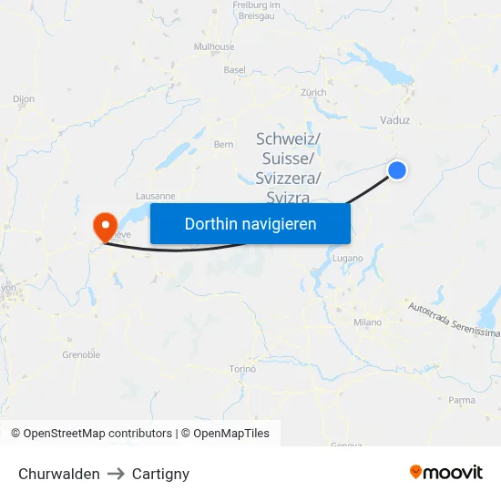 Churwalden to Cartigny map