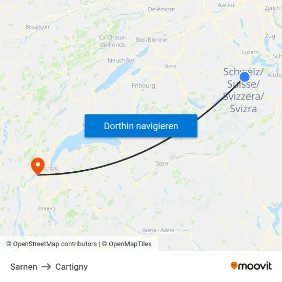 Sarnen to Cartigny map