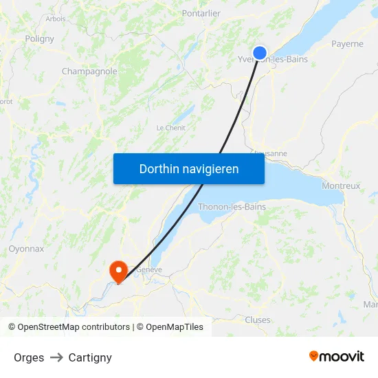 Orges to Cartigny map