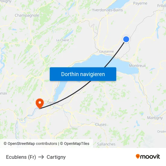 Ecublens (Fr) to Cartigny map