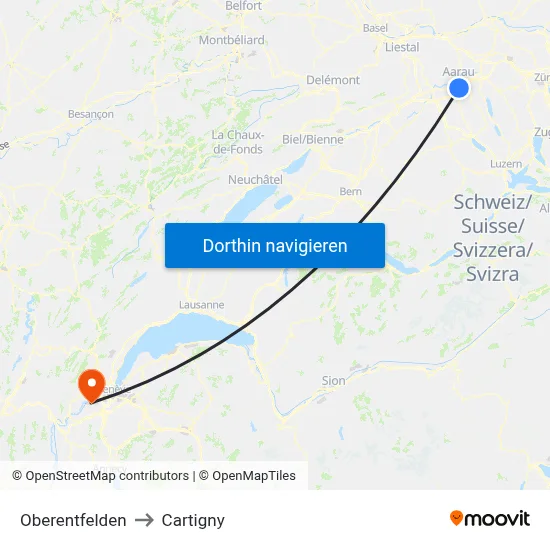 Oberentfelden to Cartigny map