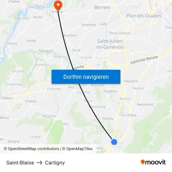 Saint-Blaise to Cartigny map