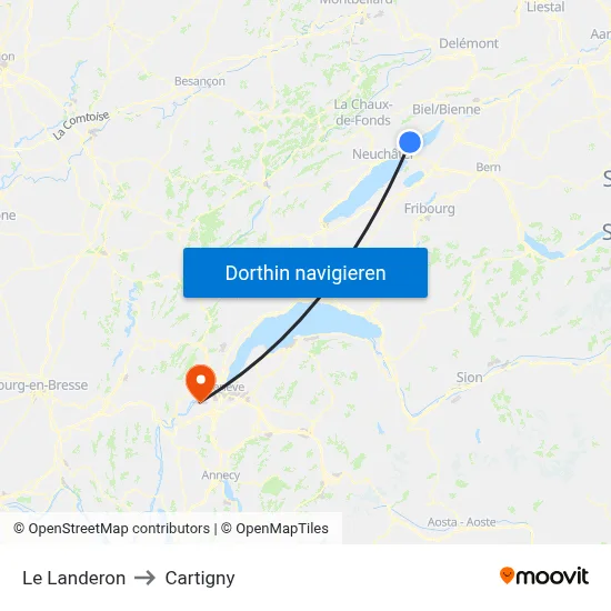 Le Landeron to Cartigny map
