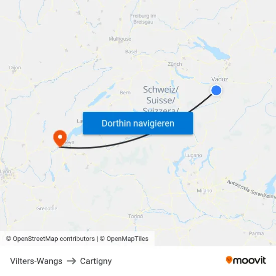 Vilters-Wangs to Cartigny map