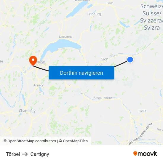 Törbel to Cartigny map