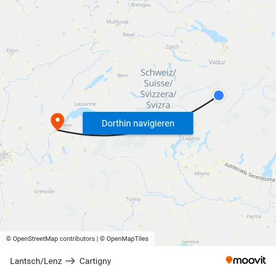Lantsch/Lenz to Cartigny map
