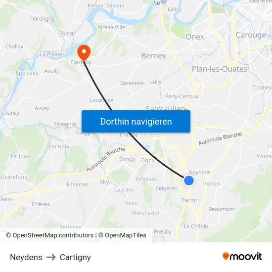 Neydens to Cartigny map