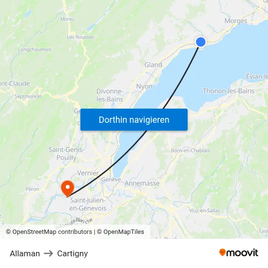 Allaman to Cartigny map