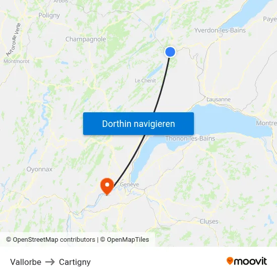 Vallorbe to Cartigny map
