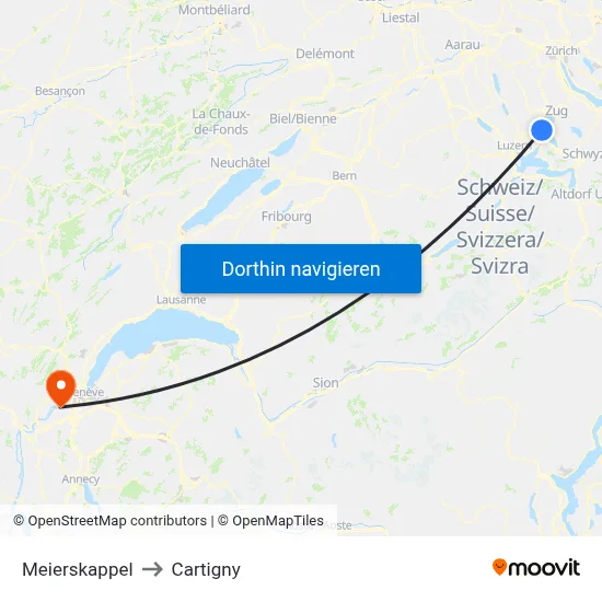 Meierskappel to Cartigny map