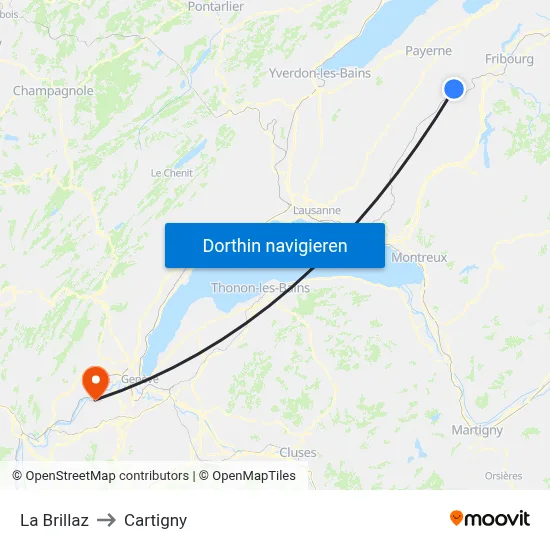 La Brillaz to Cartigny map