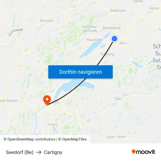 Seedorf (Be) to Cartigny map