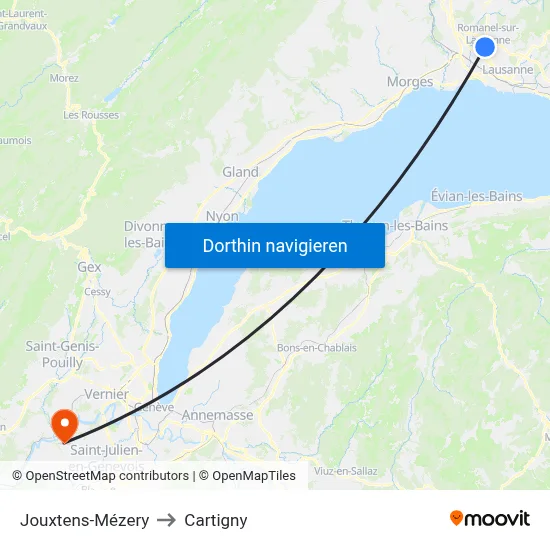 Jouxtens-Mézery to Cartigny map