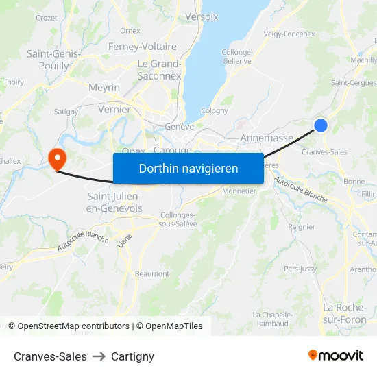 Cranves-Sales to Cartigny map